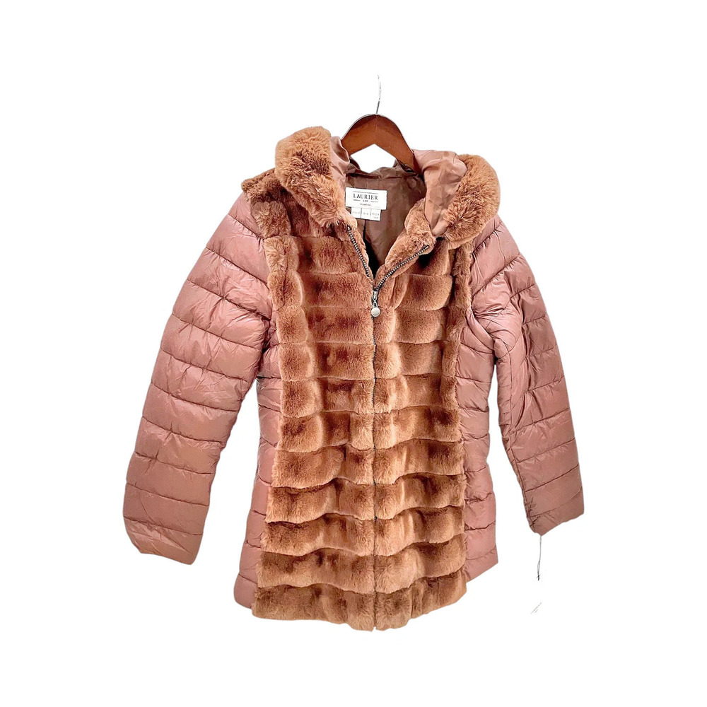 Laurier & Co Montreal Womens Faux Fur Hooded Puffer Coat Brown - Regular